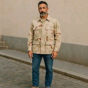 Camo Jacket US Military Issue Desert DCU 3 Color Coat 4 Pocket Med Regular NOS